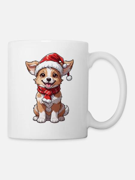 Hund mit Weihnachtsmütze - Tasse - Weiß