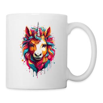 Buntes Einhorn-Pferdchen im Regenbogenrausch - Tasse - Weiß - Rechts