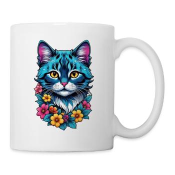 Katze und Blume Aquarell - Tasse - Weiß - Rechts