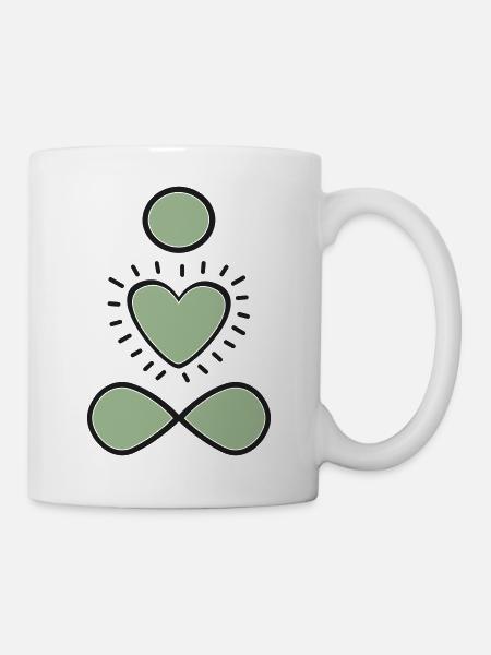 Kopf Herz Körper, Farbharmonie in salbei - Tasse - Weiß