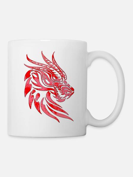 Fantasy Drachenkopf Anime Tattoo Mythisches Reptil - Tasse - Weiß