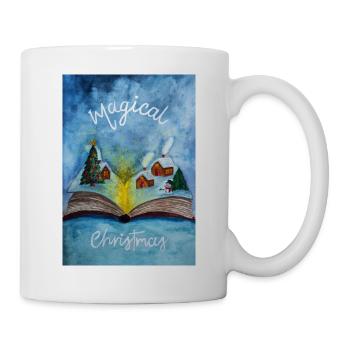 Verzaubertes Buch mit magischem Weihnachtsdorf - Tasse - Weiß - Rechts