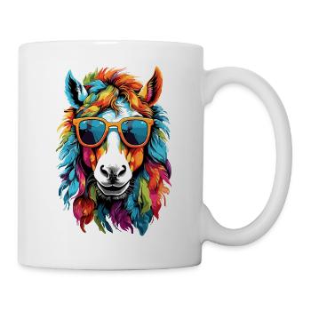 Pferd Pony Regenbogen flauschig süß Sonnenbrille - Tasse - Weiß - Rechts