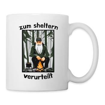 Shelter Shirt Zelten Outdoor Feuer Mann Bart Funny - Tasse - Weiß - Rechts