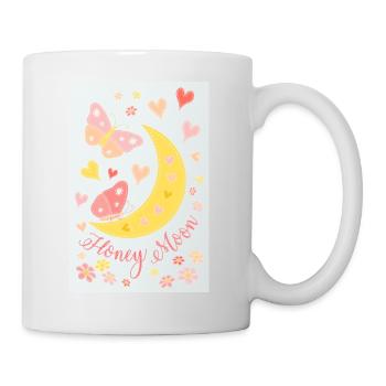 Honeymoon Moon Blossoms Butterflies Poster Blue - Mug - white - Right