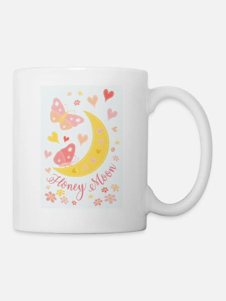 Honeymoon Moon Blossoms Butterflies Poster Blue - Mug - white