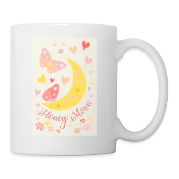 Lune de miel coeurs fleurs papillons affiche jaune - Mug blanc - blanc - Droite