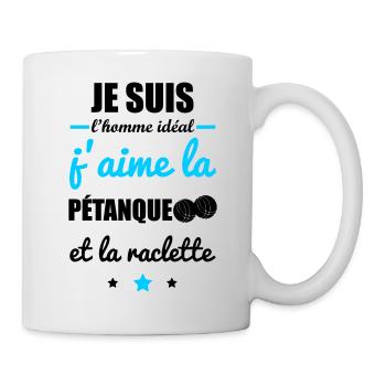 Homme idéal Pétanque, bouliste, humour, raclette - Mug blanc - blanc - Droite