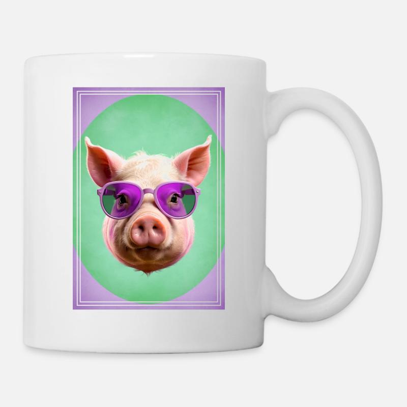 Cool and cute pig with violet sunglasses - Mug - white