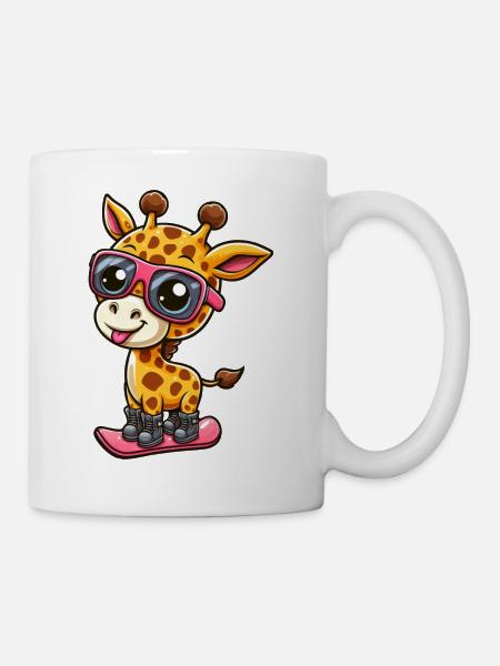 Snowboard Giraffe, Wintersport Abenteuer - Tasse - Weiß