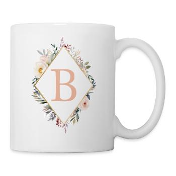B Monogramm , Floral, Boho - Tasse - Weiß - Rechts