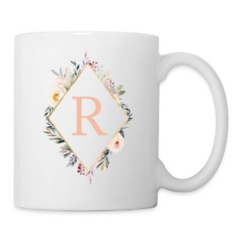 R Monogramm , Floral, Boho - Tasse - Weiß - Rechts