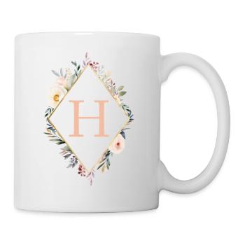 H Monogramm , Floral, Boho - Tasse - Weiß - Rechts