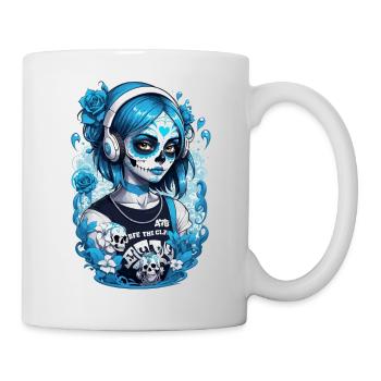 Sugar Skull Girl with Headphones and Blue Roses - Mug - white - Right