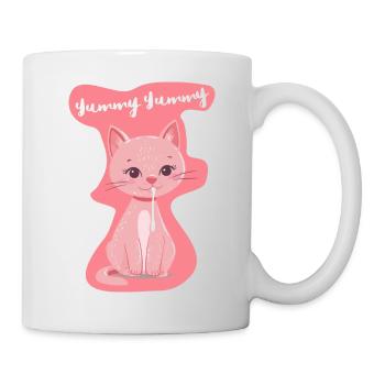 Süßes 'Yummy' Katzenbaby-Shirt in Rosa - Tasse - Weiß - Rechts