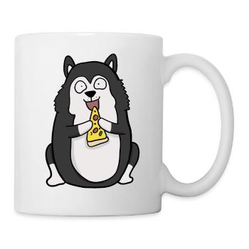 Fat Husky Dog Eating Pizza Funny Comic Style - Mug - white - Right