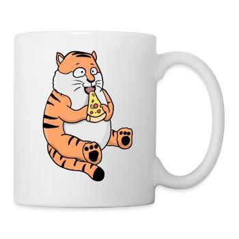 Fat Tiger Eating Pizza Funny Comic Style - Mug - white - Right