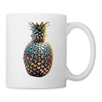 Ananas, Pailletten, metallisch,gold - Tasse - Weiß - Rechts