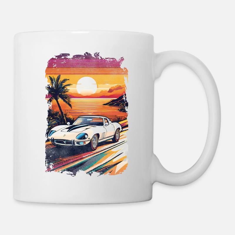 voiture vintage couché de soleil - Mug blanc - blanc