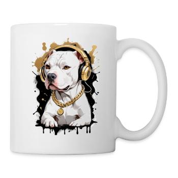 Chien bouledogue avec écouteurs - Mug blanc - blanc - Droite