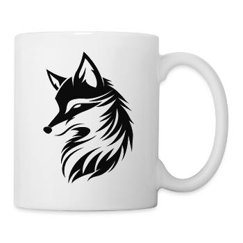 Minimalistisches Fuchs-Tattoo, Fuchskopf - Tasse - Weiß - Rechts