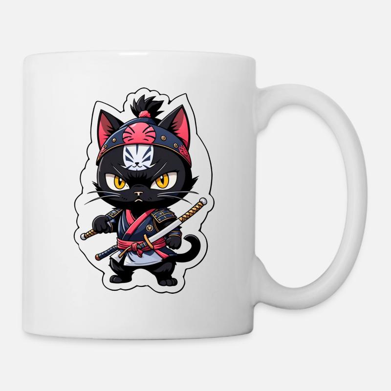 chat ninja - chaton samourai - Mug blanc - blanc