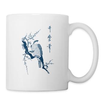 Habicht auf einem Ast blau - Tasse - Weiß - Rechts