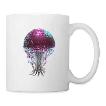 Qualle, Pailletten,glitzer,metallisch,pink - Tasse - Weiß - Rechts