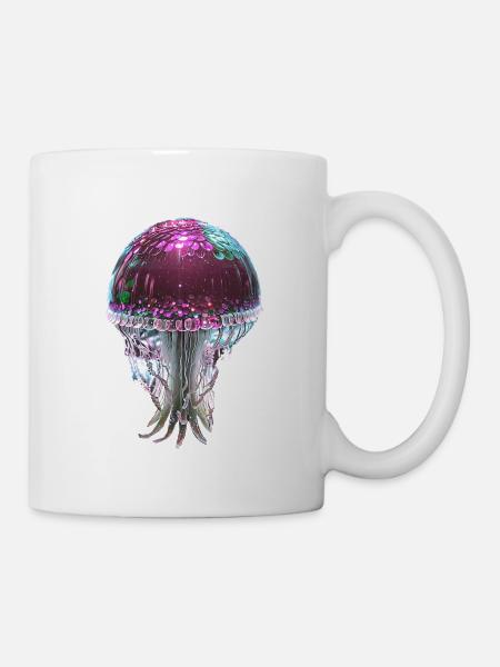 Jellyfish, Sequins, Glitter, Metallic, Pink - Mug - white