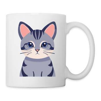 graue Katze süß - Tasse - Weiß - Rechts