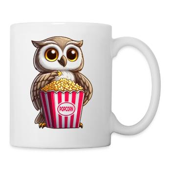 Owl with popcorn at the cinema movie night - Mug - white - Right