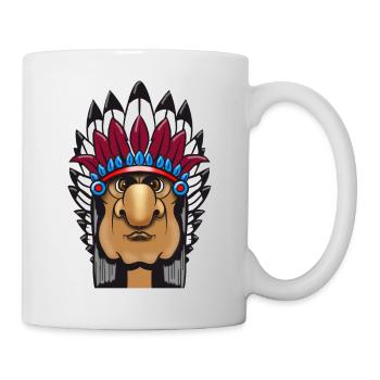 Grimmiger Indianerhäuptling mit Federschmuck Comic - Tasse - Weiß - Rechts