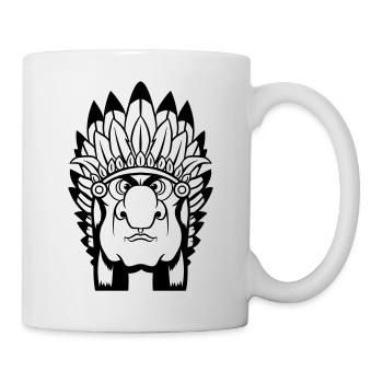 Grim Indian chief with feather headdress comic - Mug - white - Right