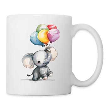 Funny elephant playing with colorful balloons - Mug - white - Right