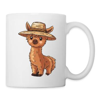 Niedliches Alpaka mit Strohhut Cartoon für - Tasse - Weiß - Rechts