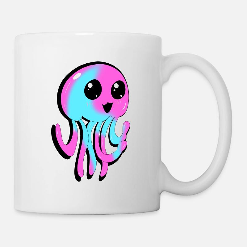 Süße pink blaue comic/anime Qualle - Tasse - Weiß