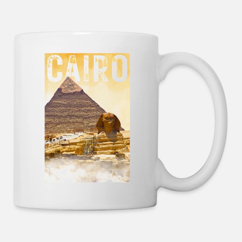 Kairo Vintage Reiseposter mit Pyramide und Sphinx - Tasse - Weiß