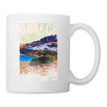Greece Vintage Travel Poster with the City of Lindos - Mug - white - Right