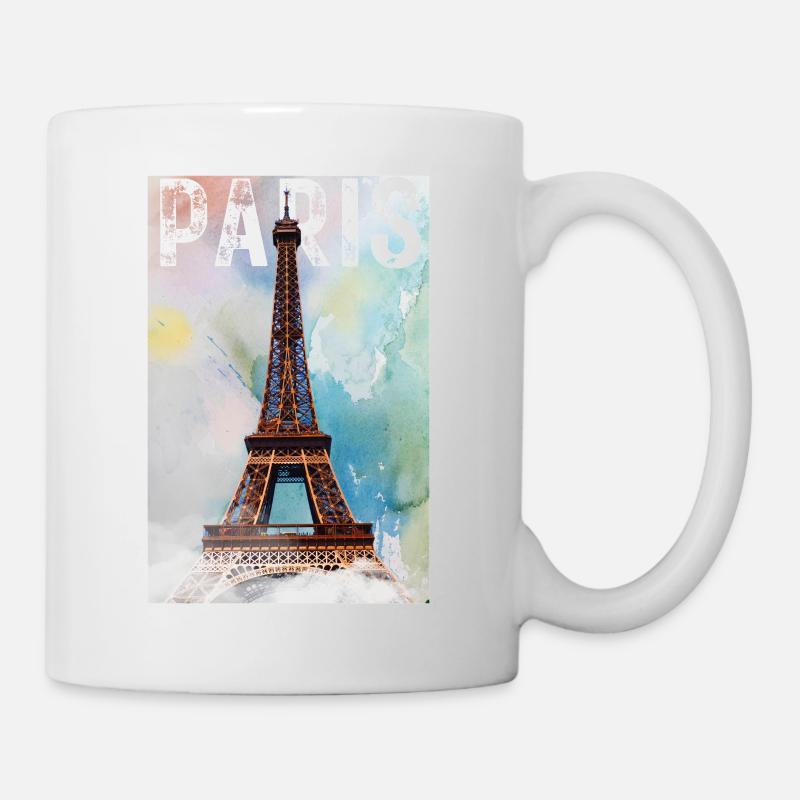 Paris Vintage Reiseposter mit Eiffelturm - Tasse - Weiß