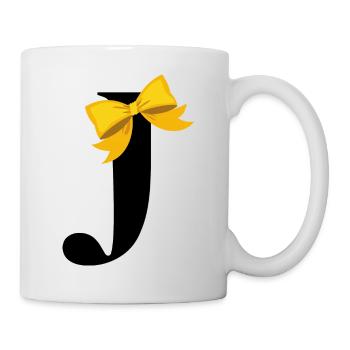 Buchstabe j gelbe Schleife - Tasse - Weiß - Rechts