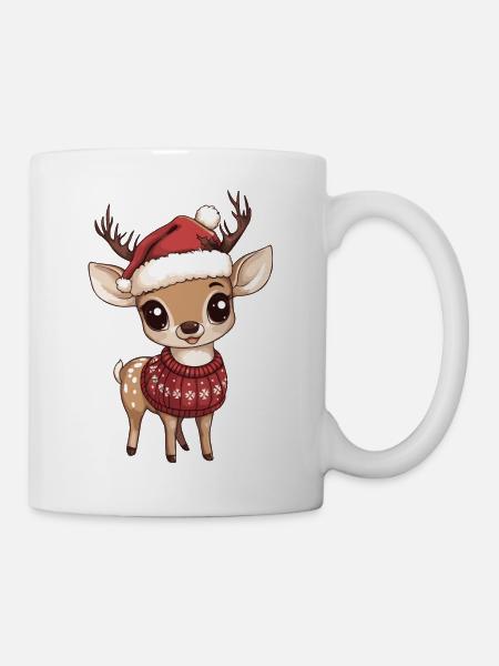 Hirsch Weihnachten Comic - Tasse - Weiß