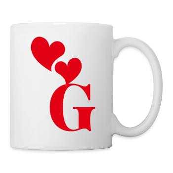 Buchstabe g rotes Herz - Tasse - Weiß - Rechts