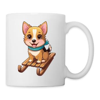Lustiger Hund mit Schlitten - Tasse - Weiß - Rechts