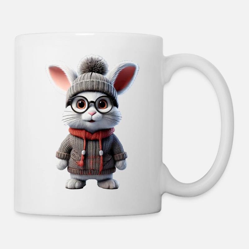 Cute rabbit with knitted sweater - Mug - white
