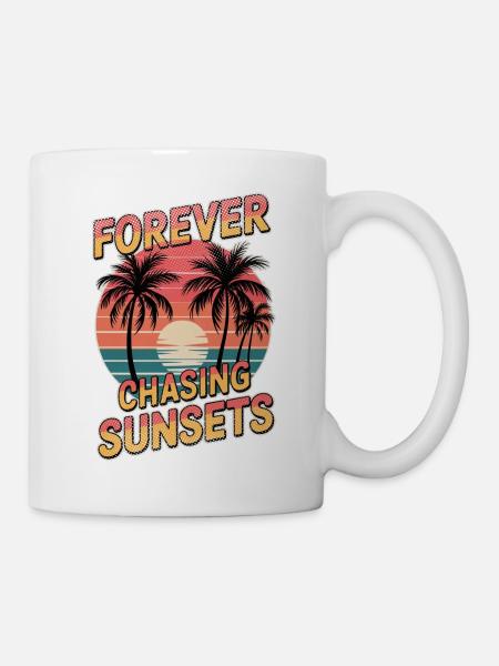 coucher de soleil - palmiers vacances - Mug blanc - blanc