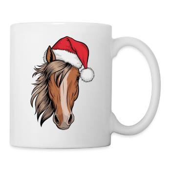 Nikolaus Pferd Weihnachten Weihnachtsmütze - Tasse - Weiß - Rechts