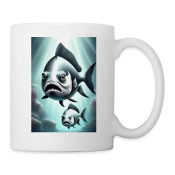 Schwarz-weißes gruseliges Fisch-Design - Tasse - Weiß - Rechts