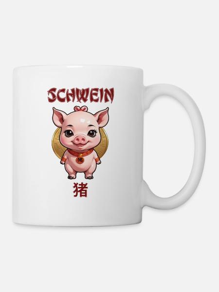 Schwein - chinesisches Sternzeichen - Astrologie - Tasse - Weiß