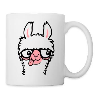 Llama Nerd Geek Lunettes à monture de corne Smart Funny Grimace - Mug blanc - blanc - Droite