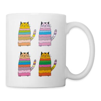 katze geringelt vierfach bunt - Tasse - Weiß - Rechts